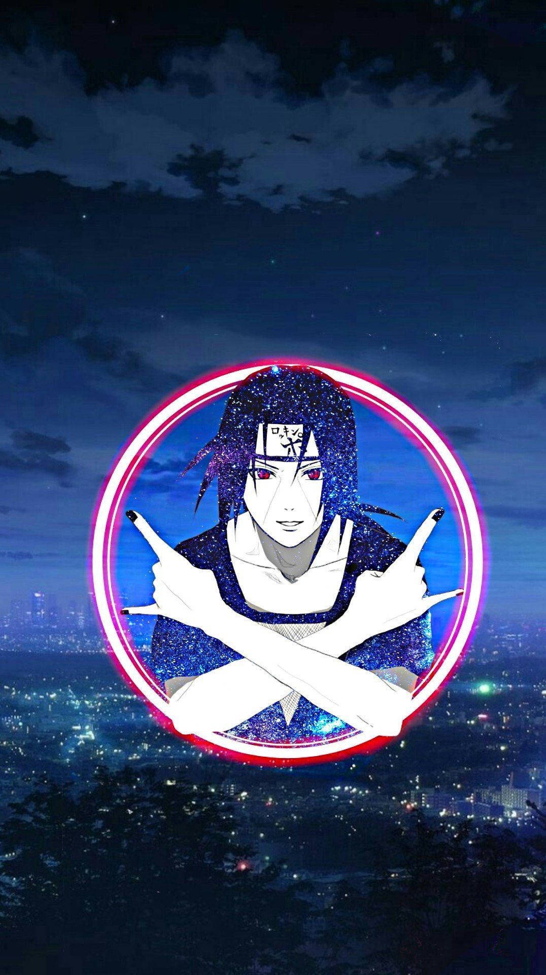 Itachi, pink circle Sharingan, glowing pink ring, Full HD Phone Wallpaper