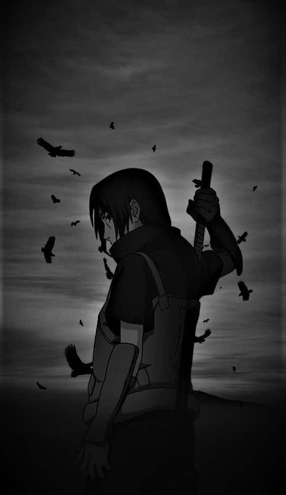 Itachi, silhouetted, crows, SD Phone Wallpaper