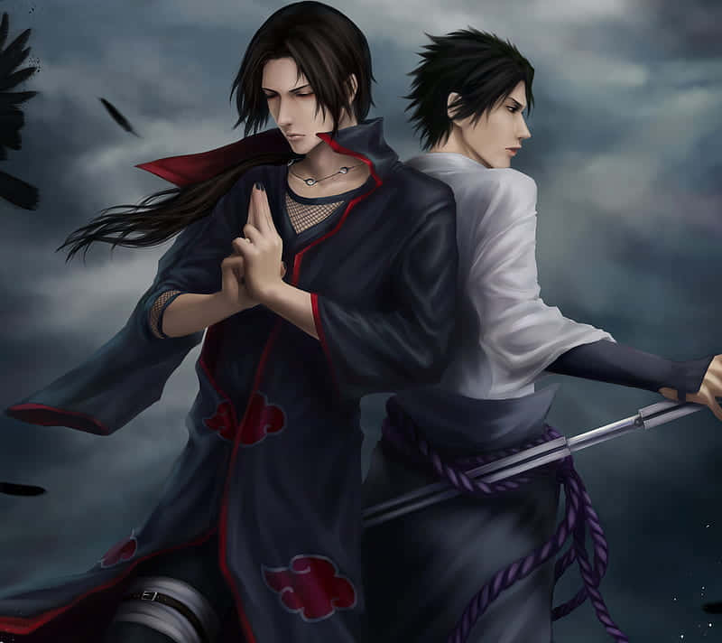 Itachi, dark cloak, red clouds, SD Desktop Wallpaper
