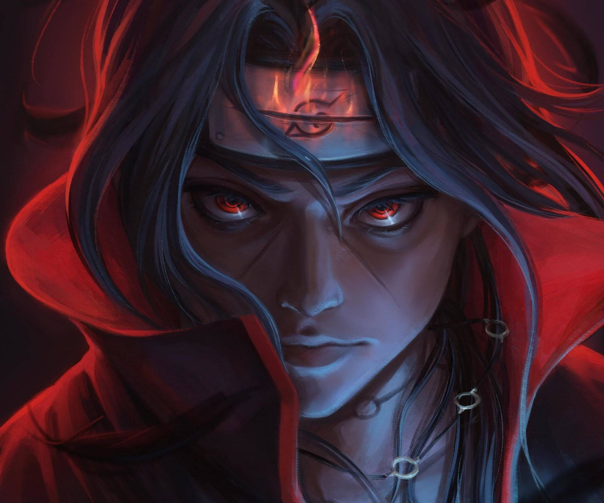 Itachi Cool Eyes, glowing red eyes, dark hair, Full HD Desktop Wallpaper