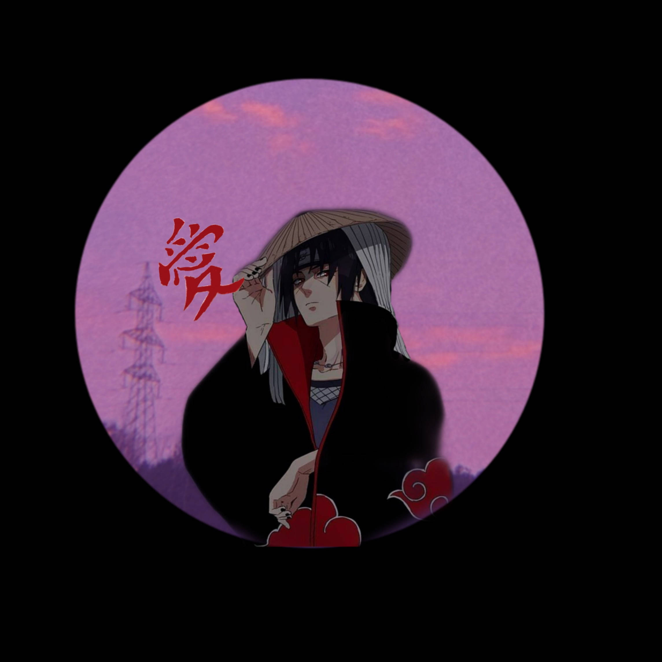Itachi Cool, Japanese Hat, black cloak with red clouds, Full HD Desktop Wallpaper