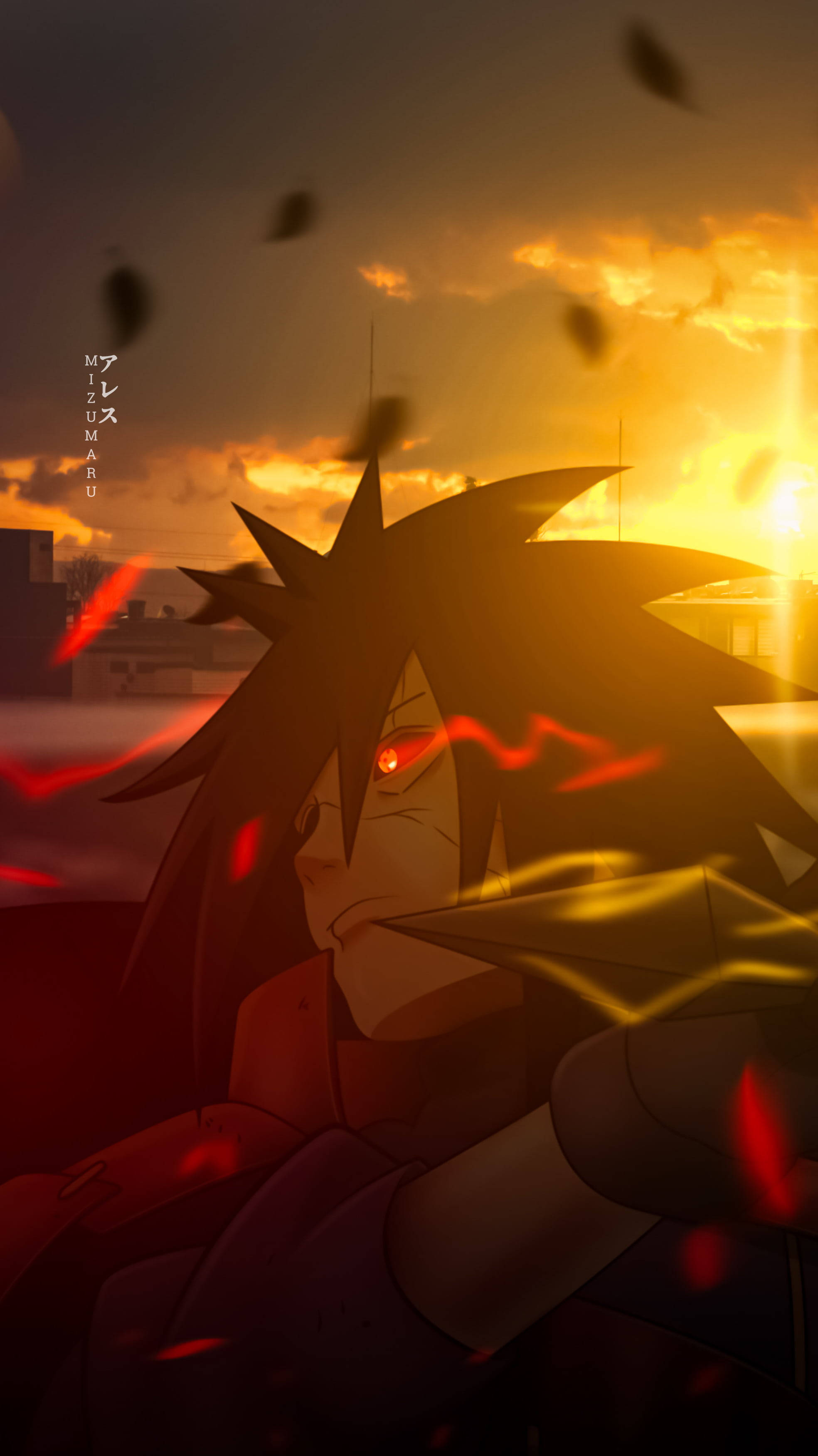 Itachi Cool, red eye, fiery sunset sky, 2K Phone Wallpaper