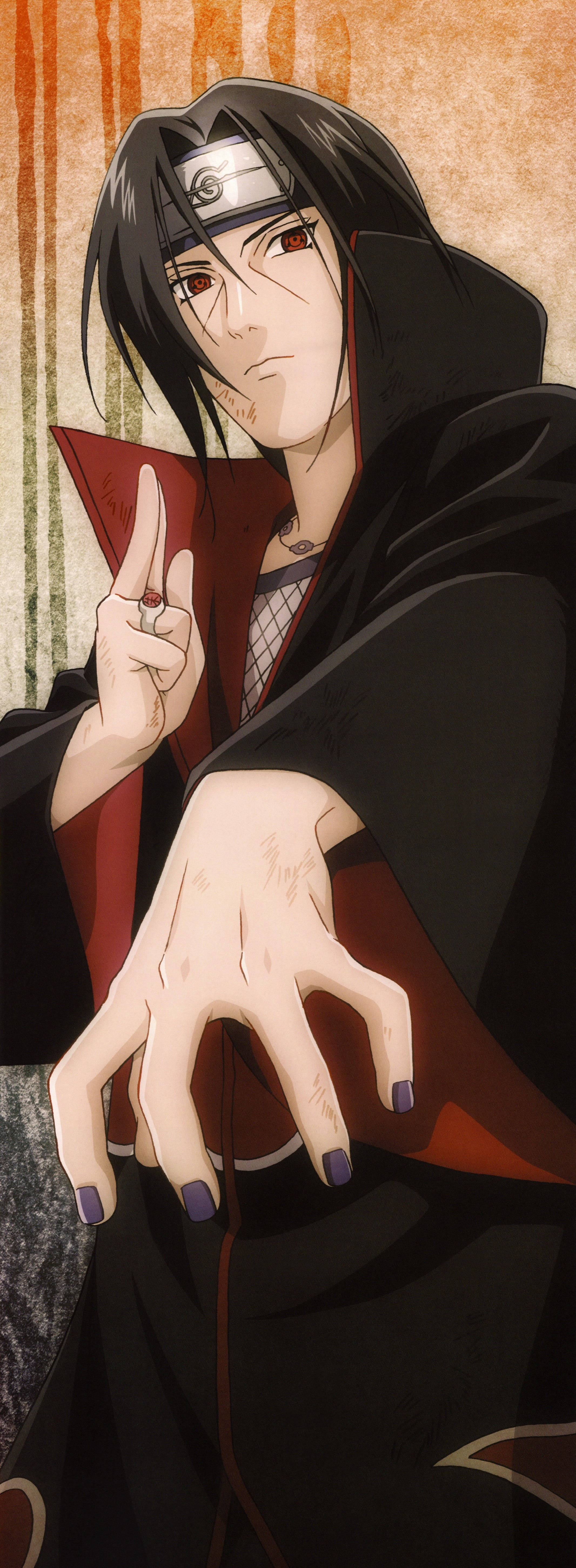 Itachi Cool, black cloak, red eyes, 5K Phone Wallpaper