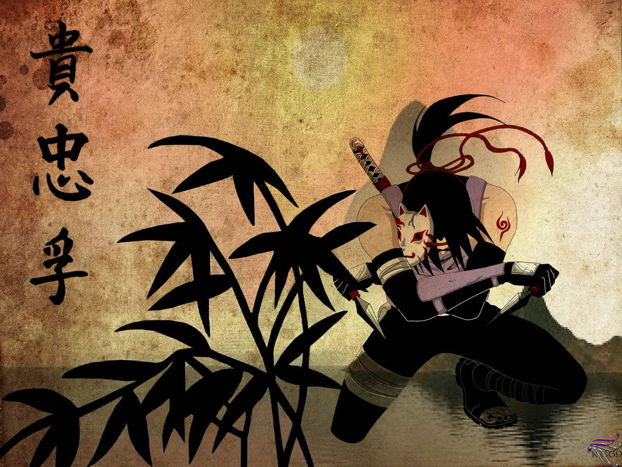 Itachi Cool, long hair, red markings, HD Desktop Wallpaper