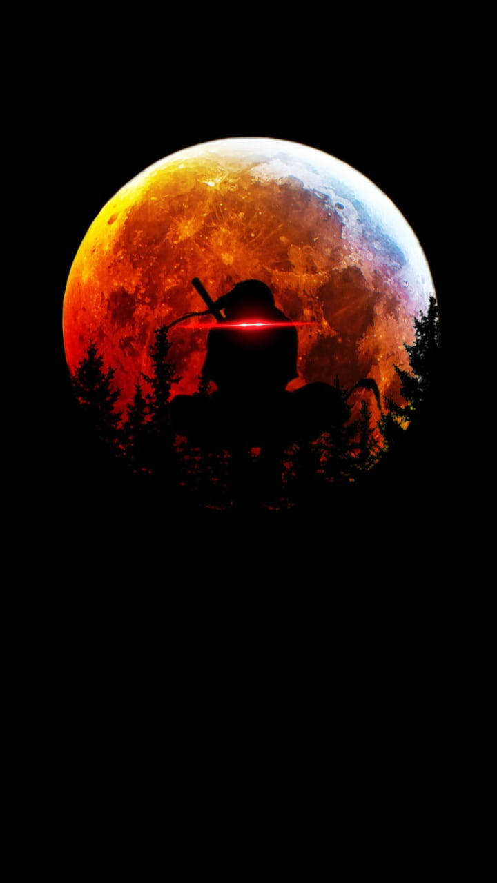 Itachi Cool, red moon, glowing red sword, HD Phone Wallpaper
