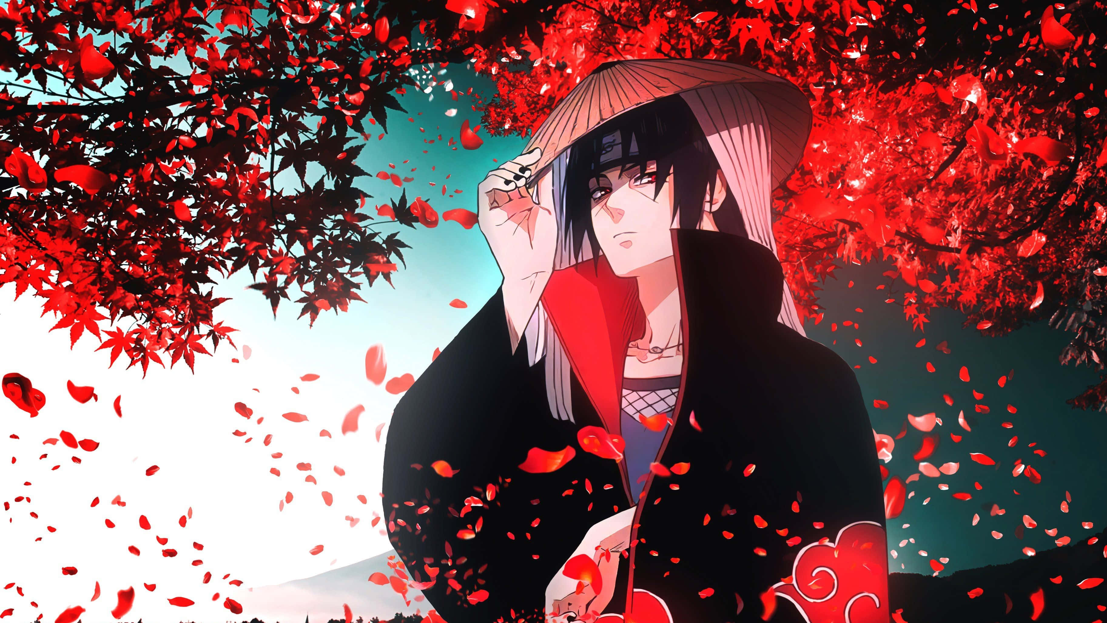 Itachi, black cloak, straw hat, 2K Desktop Wallpaper