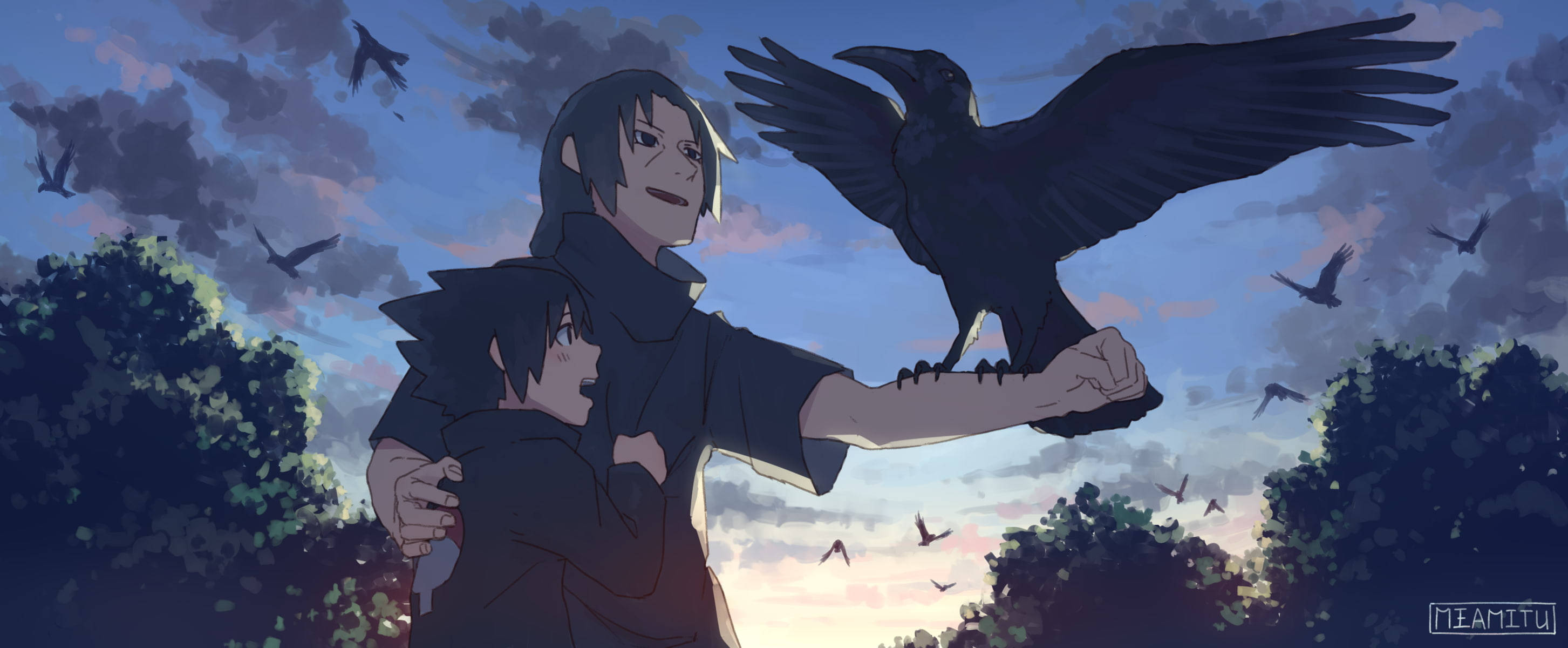 Itachi Cool, brother bond, twilight sky, 2K Desktop Wallpaper
