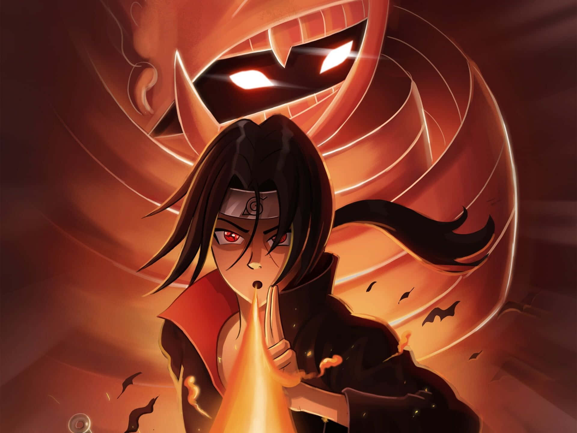 Itachi Face, dark-haired anime character, red eyes, Full HD Desktop Wallpaper