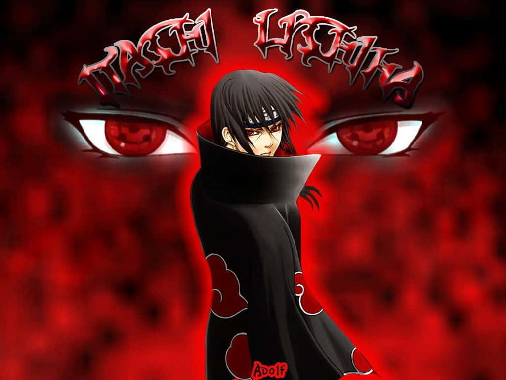 Itachi Live, dark red eyes, black cloak, SD Desktop Wallpaper