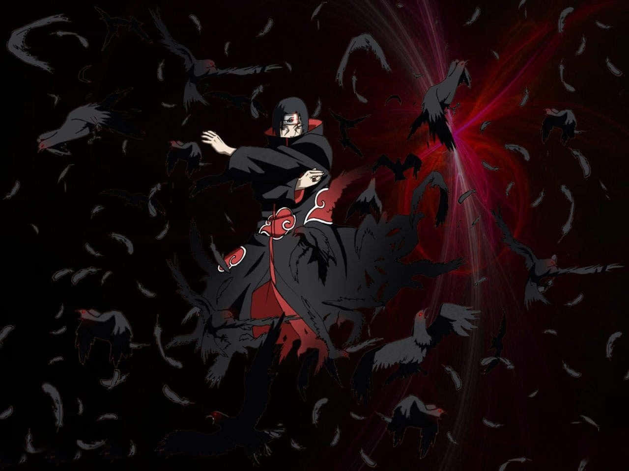 Itachi Live, black cloak with red clouds, swirling red energy, HD Desktop Wallpaper