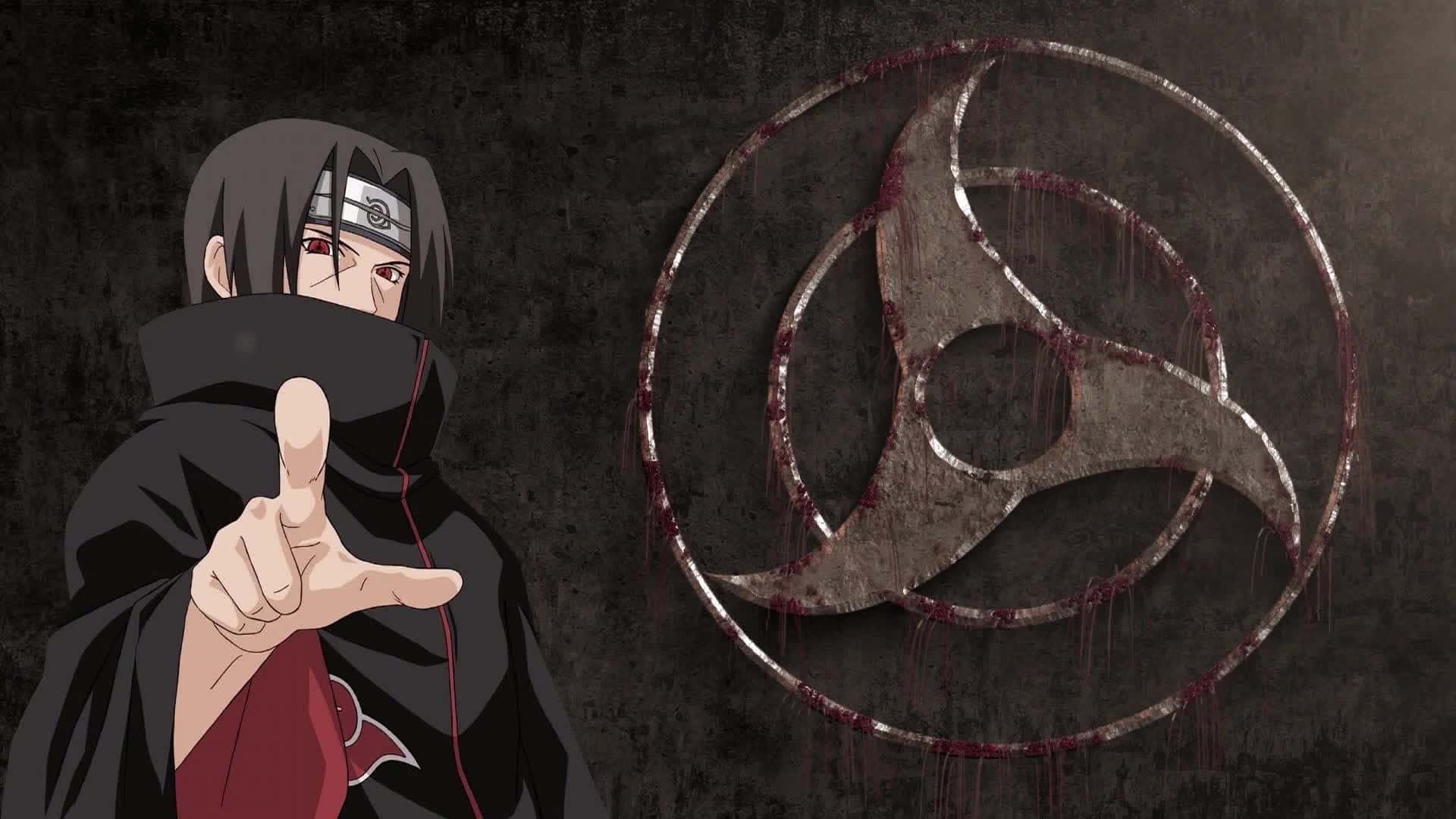 Itachi Live, black cloak, bloodstained Uchiha Sharingan symbol, Full HD Desktop Wallpaper