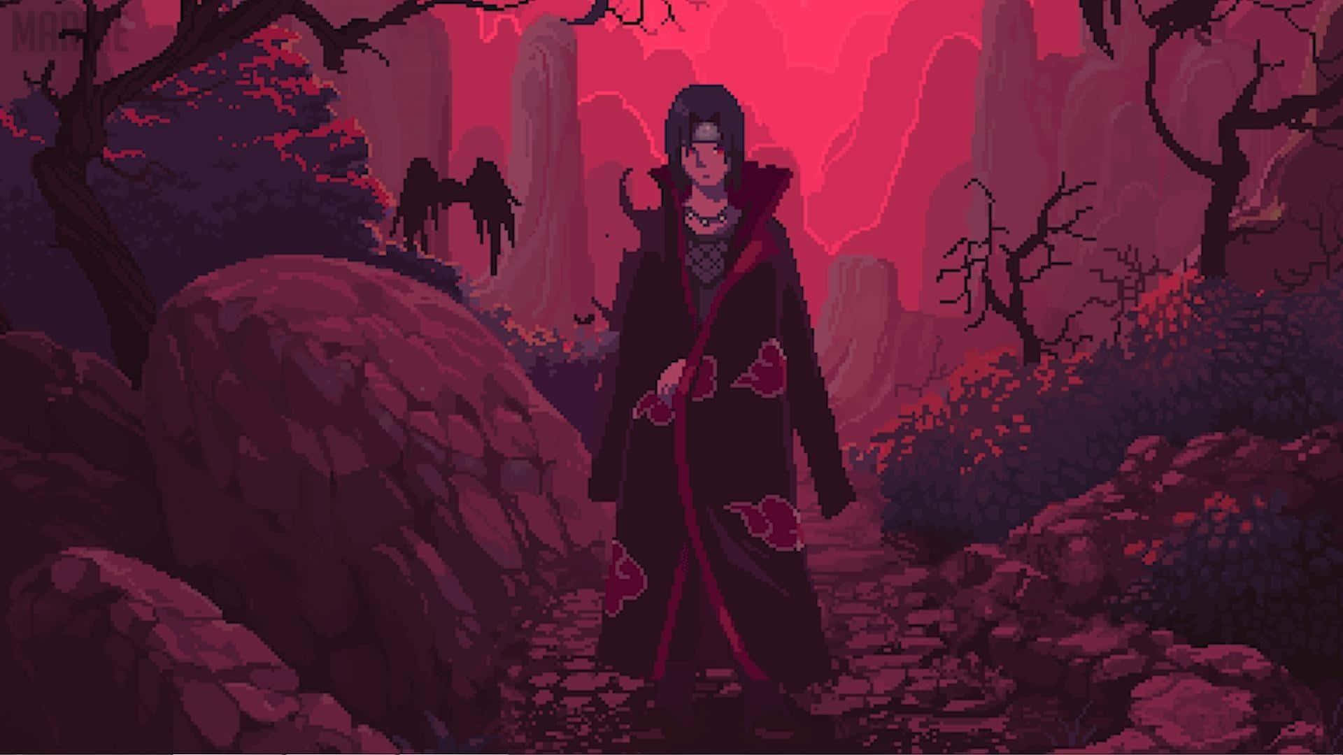 Itachi Live, red cloud cloak, crimson forest, Full HD Desktop Wallpaper