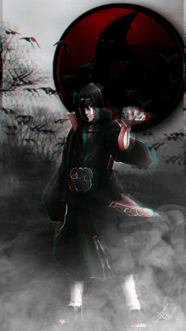 Itachi, Sharingan, red moon, SD Phone Wallpaper