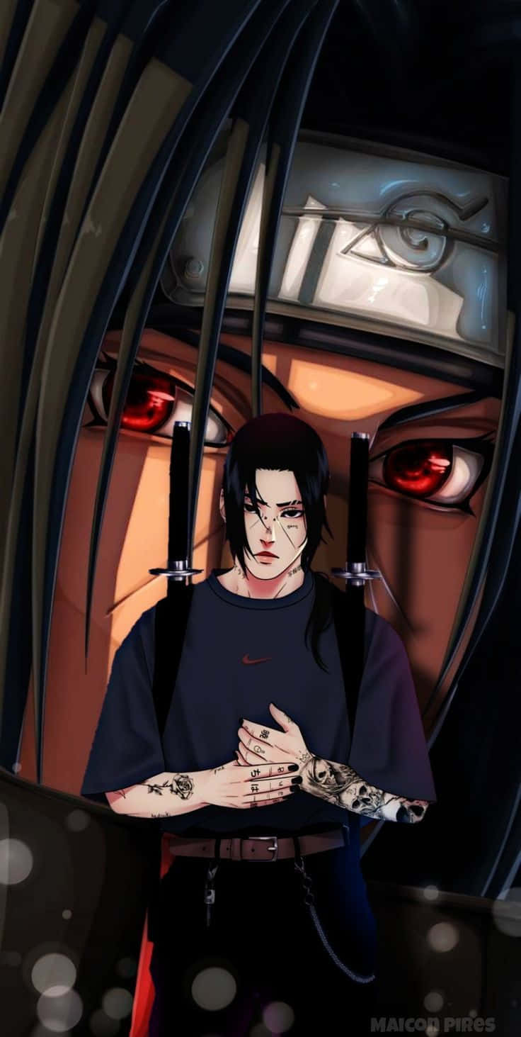 Itachi Mangekyou Sharingan, red eyes, tattoos, HD Phone Wallpaper