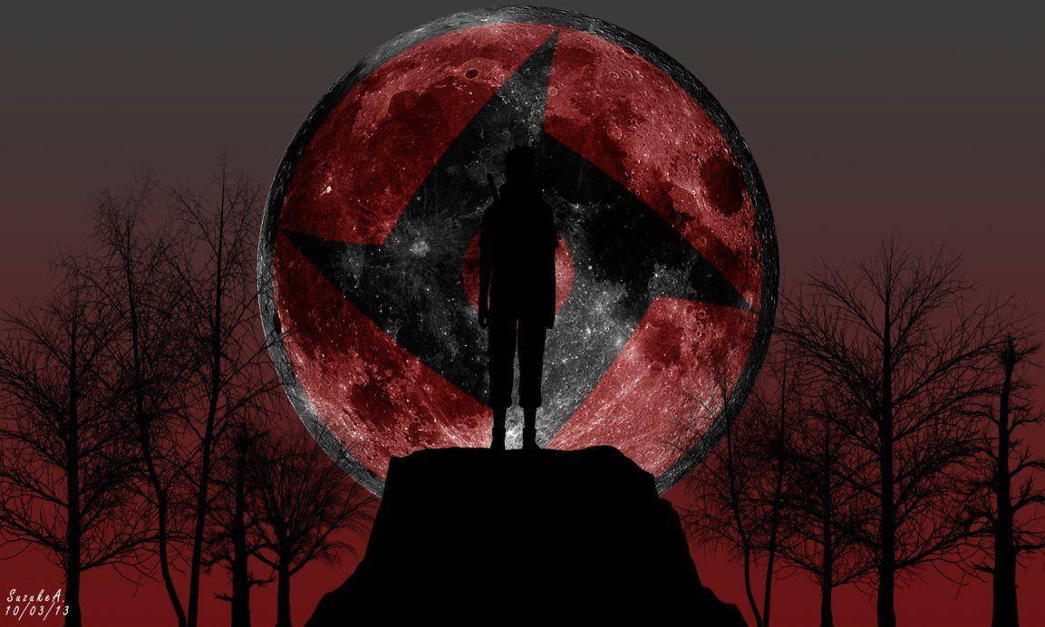 Itachi, Sharingan, red moon, SD Desktop Wallpaper