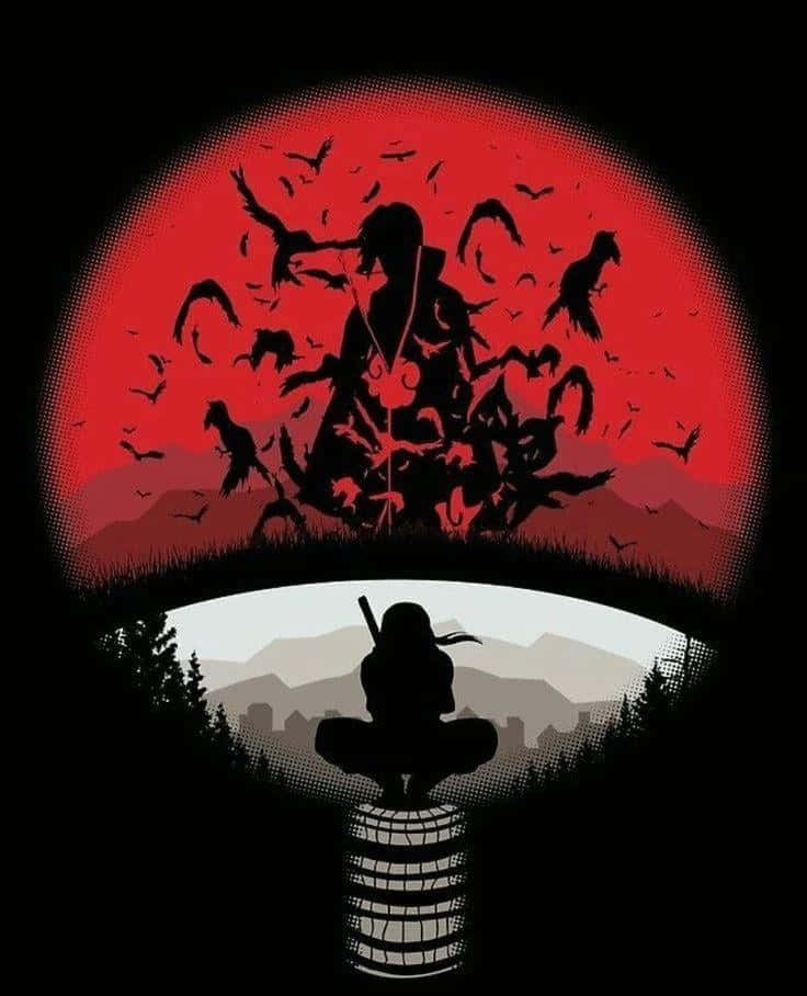 Itachi, silhouette, blood red moon, SD Phone Wallpaper