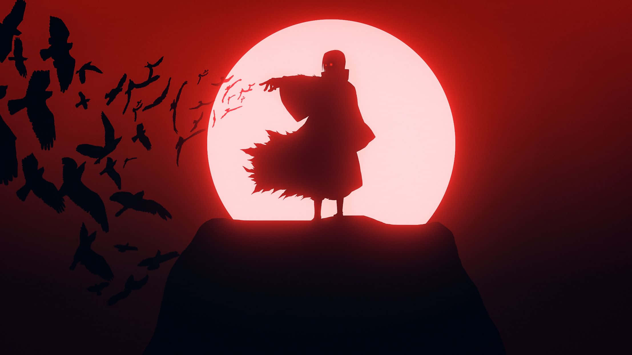 Itachi, red moon, cliff, Full HD Desktop Wallpaper