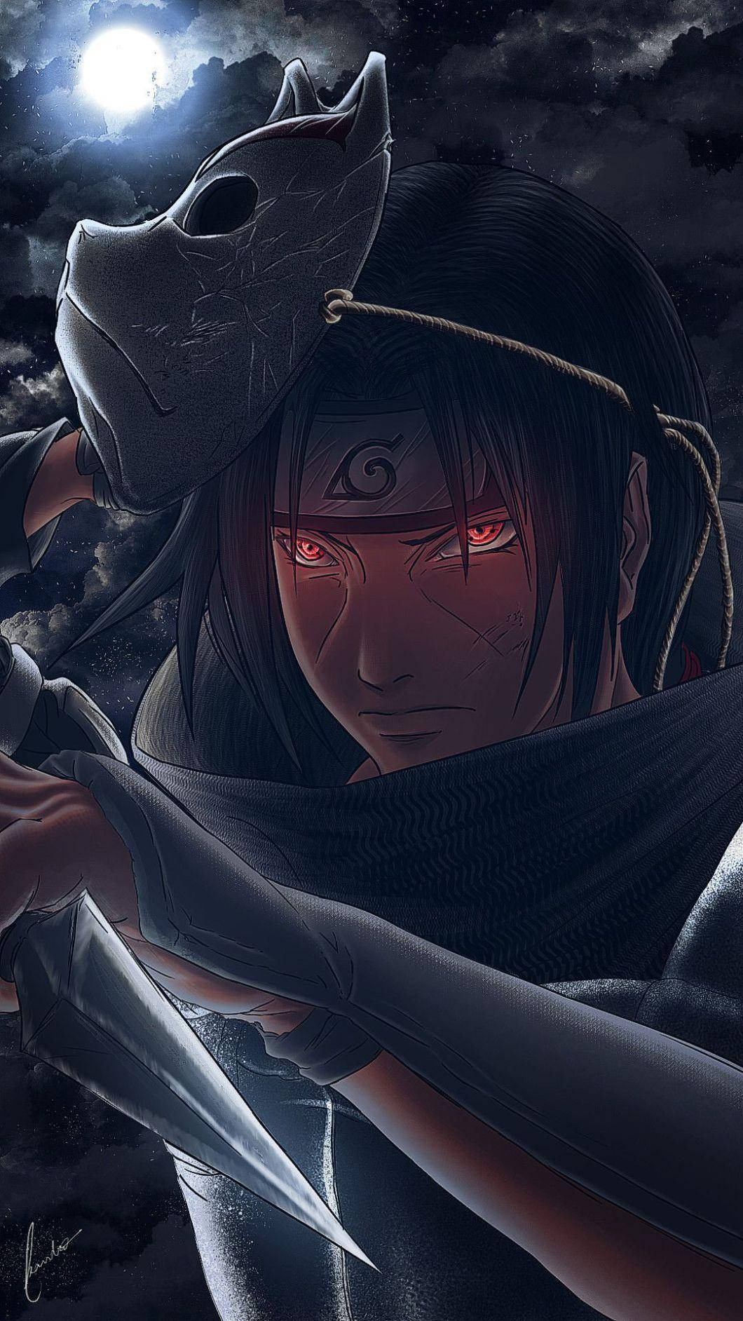 Itachi Phone, dark mask, glowing red eyes, HD Phone Wallpaper