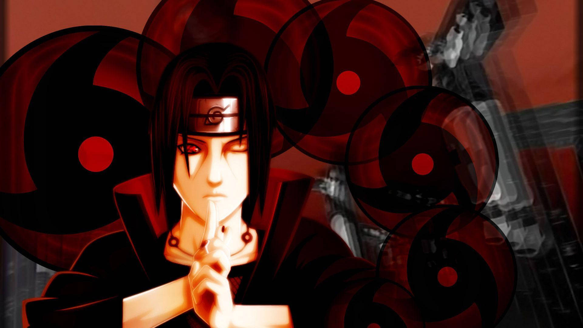 Itachi Sharingan, red eyes, black cloak, Full HD Desktop Wallpaper