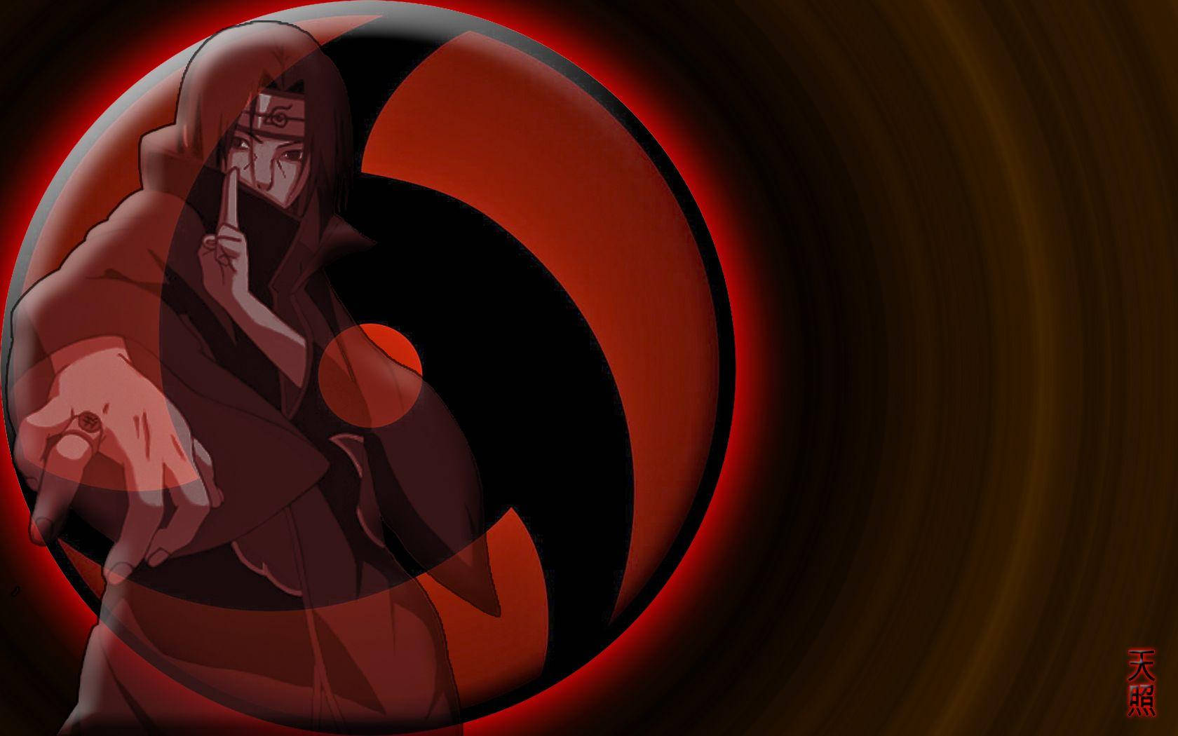 Itachi Sharingan, dark cloak, shushing gesture, HD Desktop Wallpaper