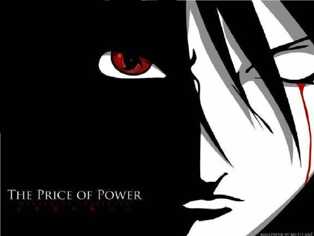 Itachi Sharingan, glowing red eye, blood trickle, SD Desktop Wallpaper