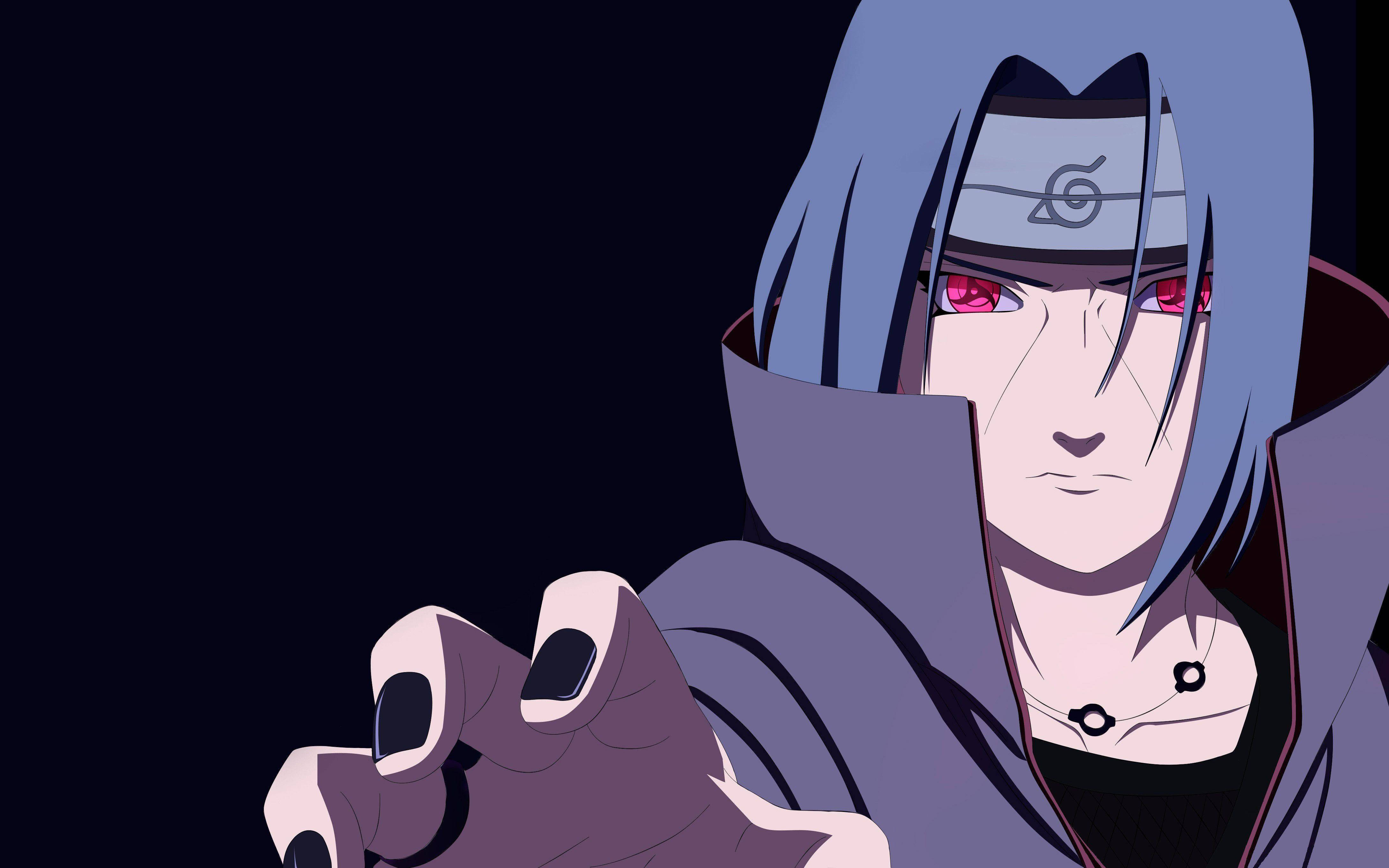 Itachi Sharingan, blue hair, red eyes, 4K Desktop Wallpaper