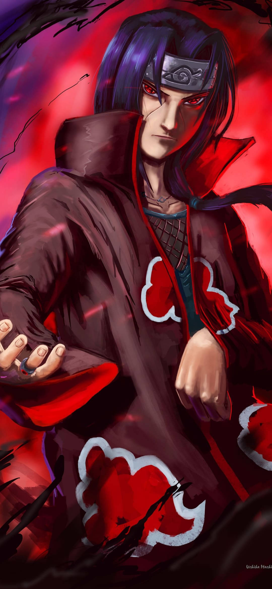 Itachi, purple hair, red eyes, Full HD Phone Wallpaper