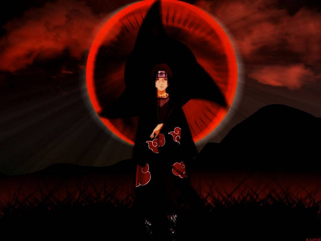 Itachi Uchiha, iPhone, glowing red moon, SD Desktop Wallpaper