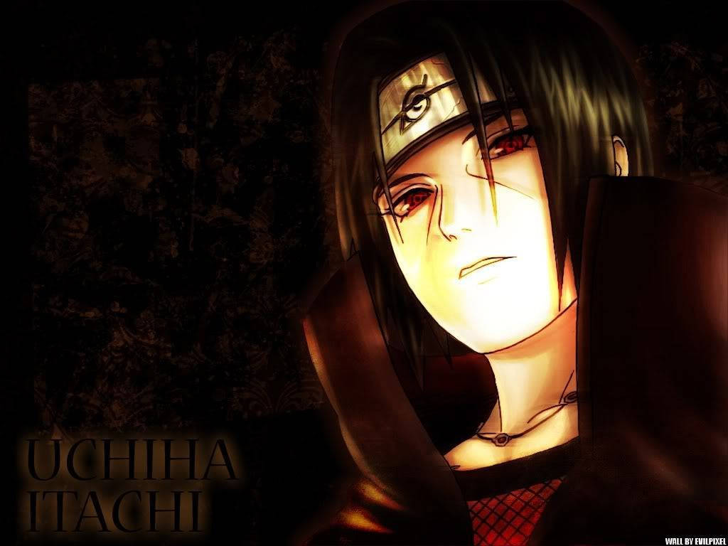 Itachi Uchiha, cloak, glowing red eyes, SD Desktop Wallpaper