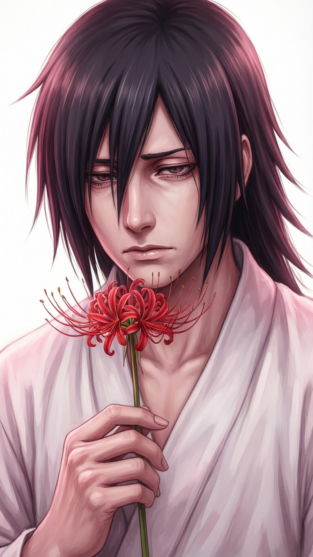 Itachi, red flower, white background, Full HD Phone Wallpaper