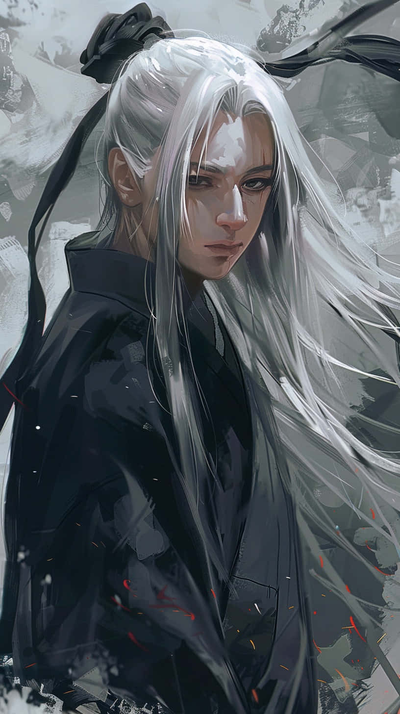 silver haired anime character, black cloak, long white hair, HD Phone Wallpaper
