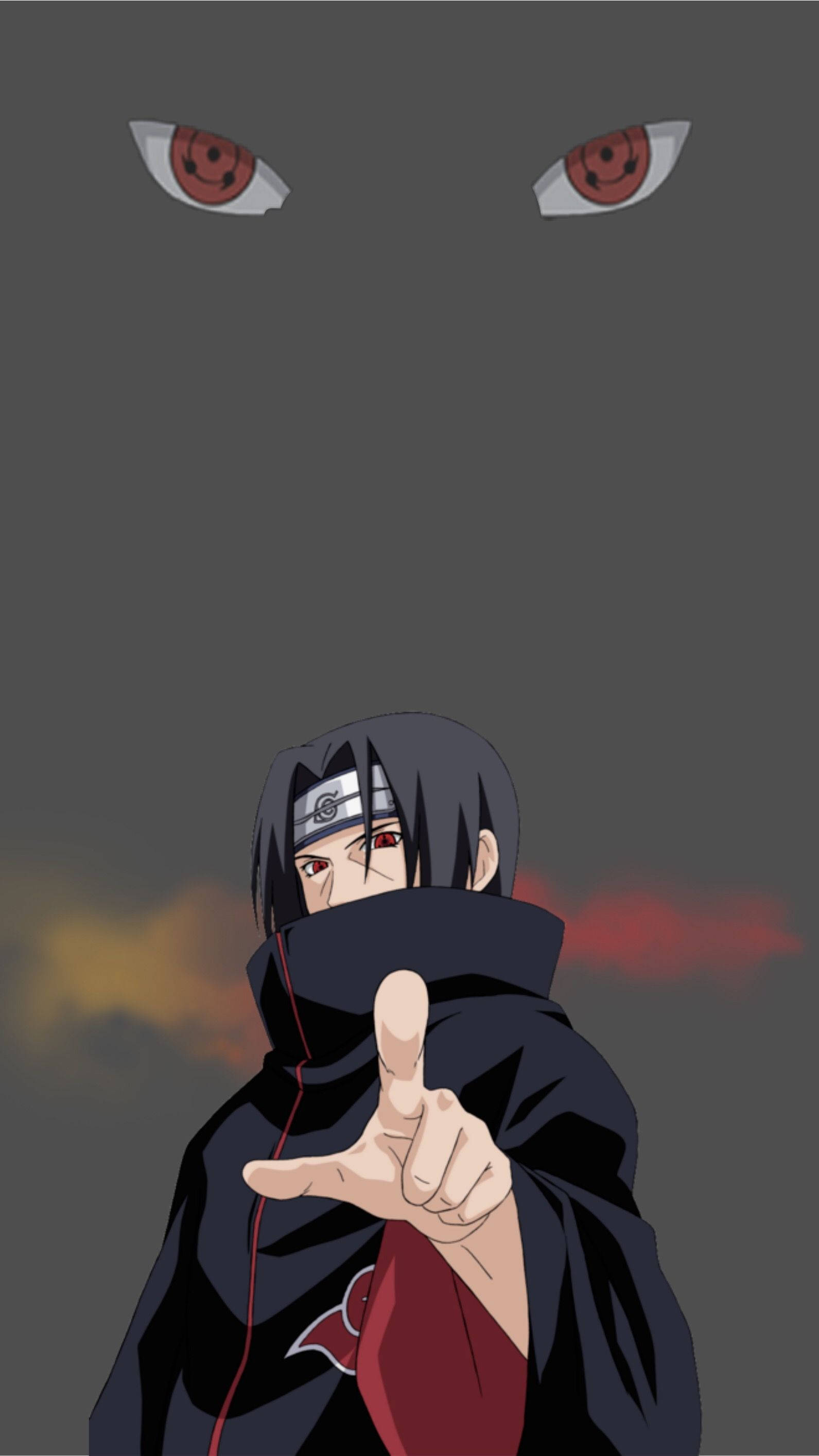 Itachi, red eyes, black cloak, 2K Phone Wallpaper