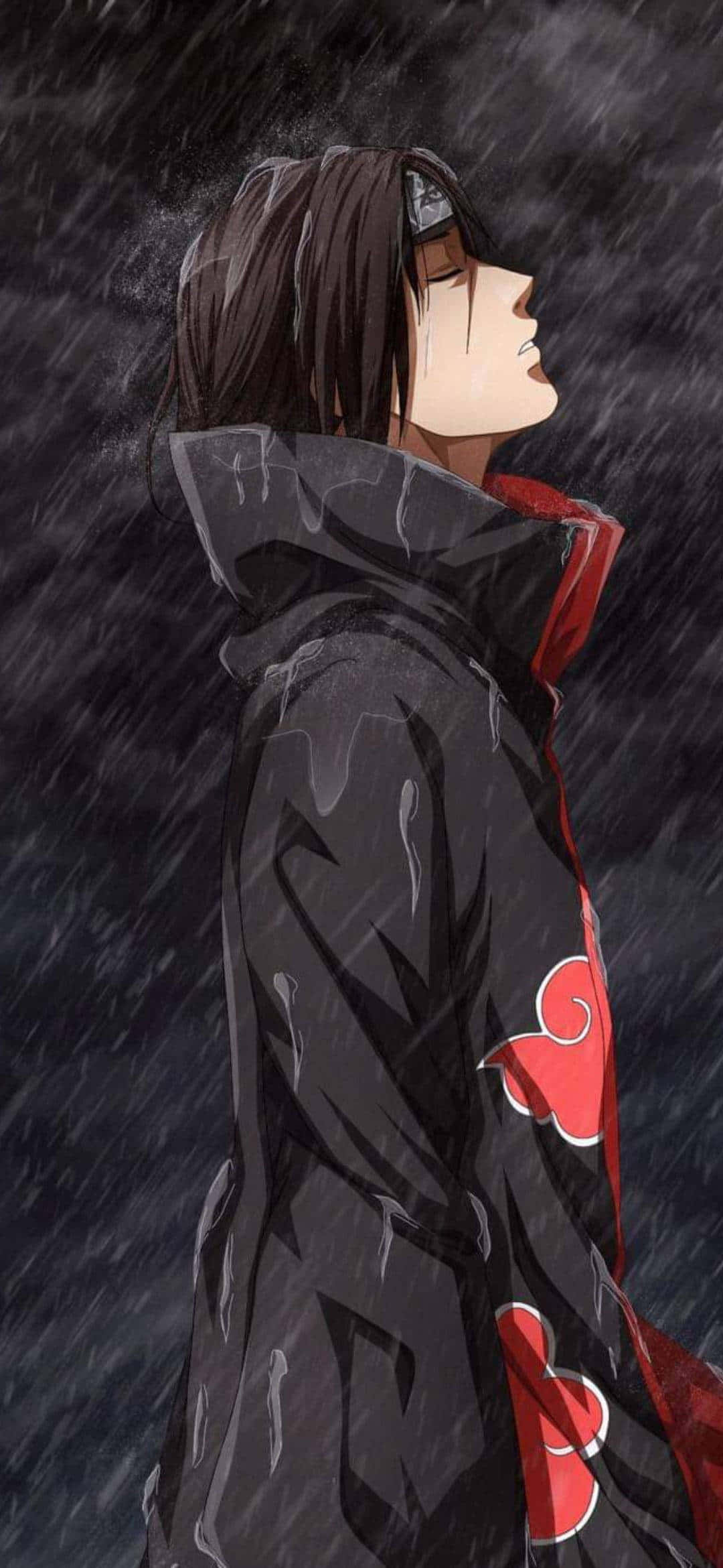 Itachi, black raincoat, red cloud emblem, Full HD Phone Wallpaper