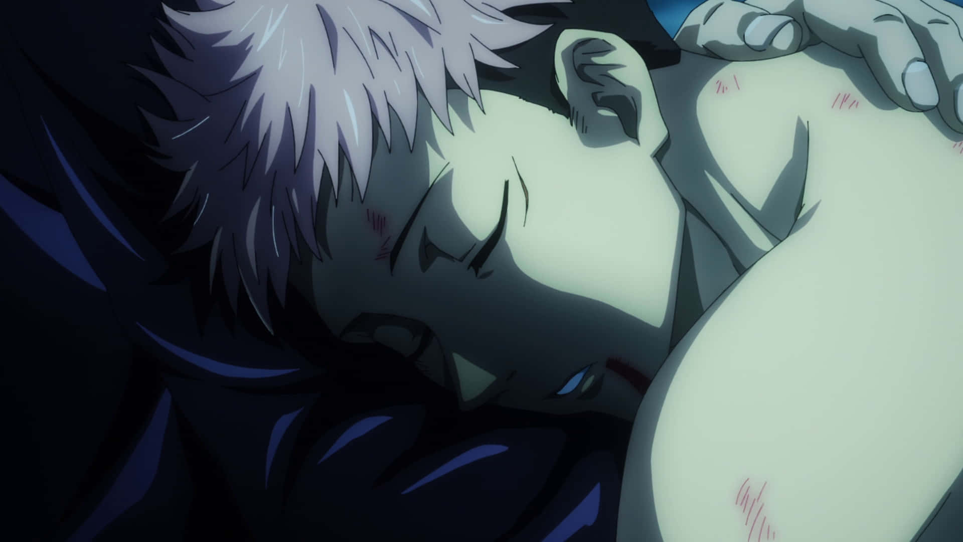 Itadori Yuji, spiky white hair, dimly lit scene, Full HD Desktop Wallpaper