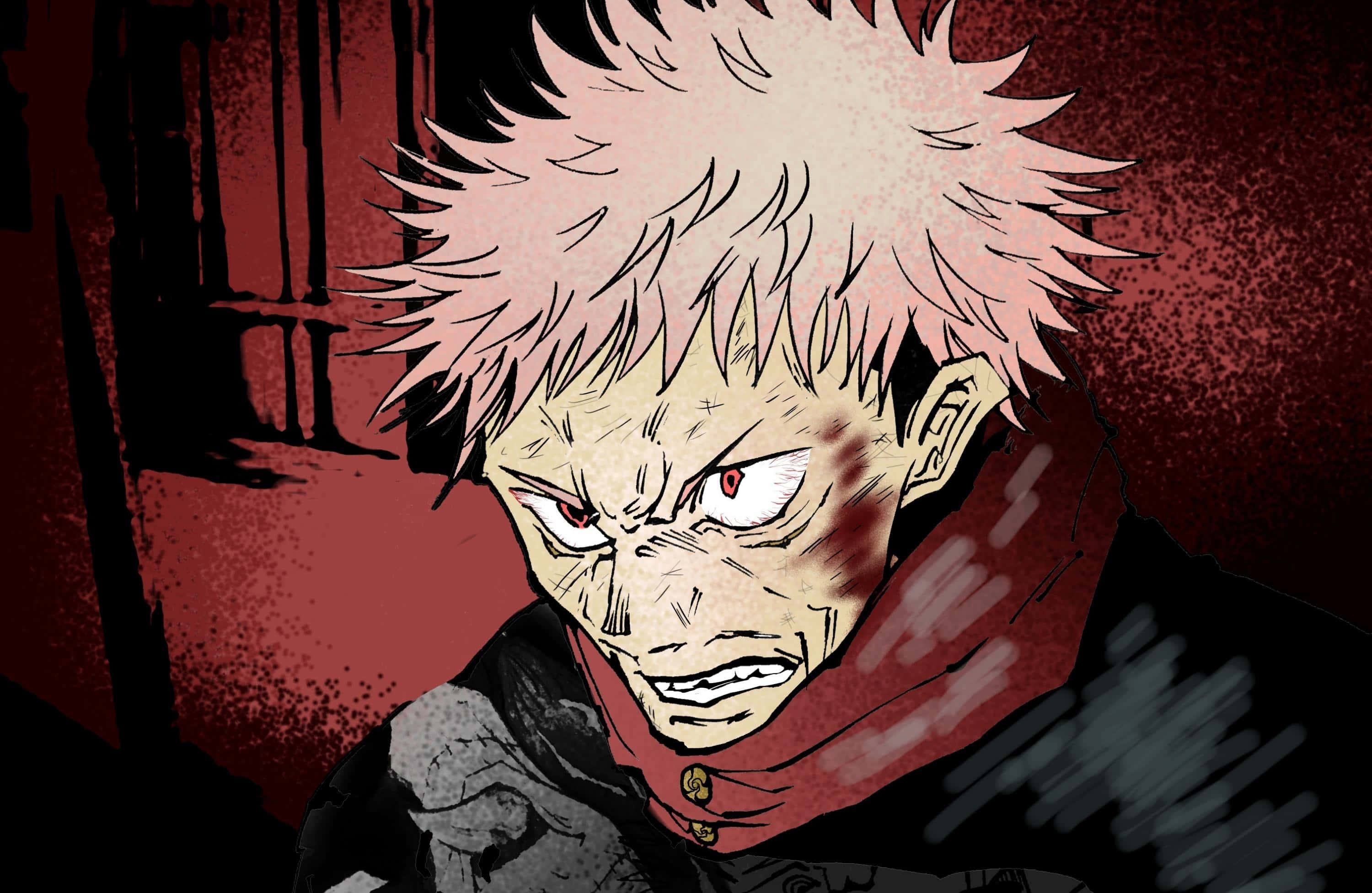 Itadori Yuji, pink hair, black jacket, 2K Desktop Wallpaper
