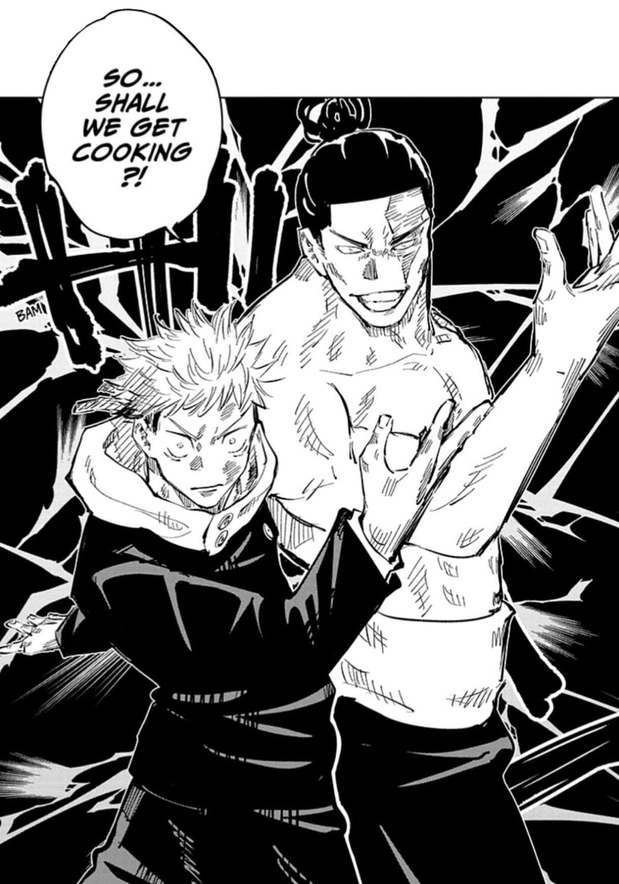 Itadori Yuji, spiky hair, black and white manga panel, HD Phone Wallpaper