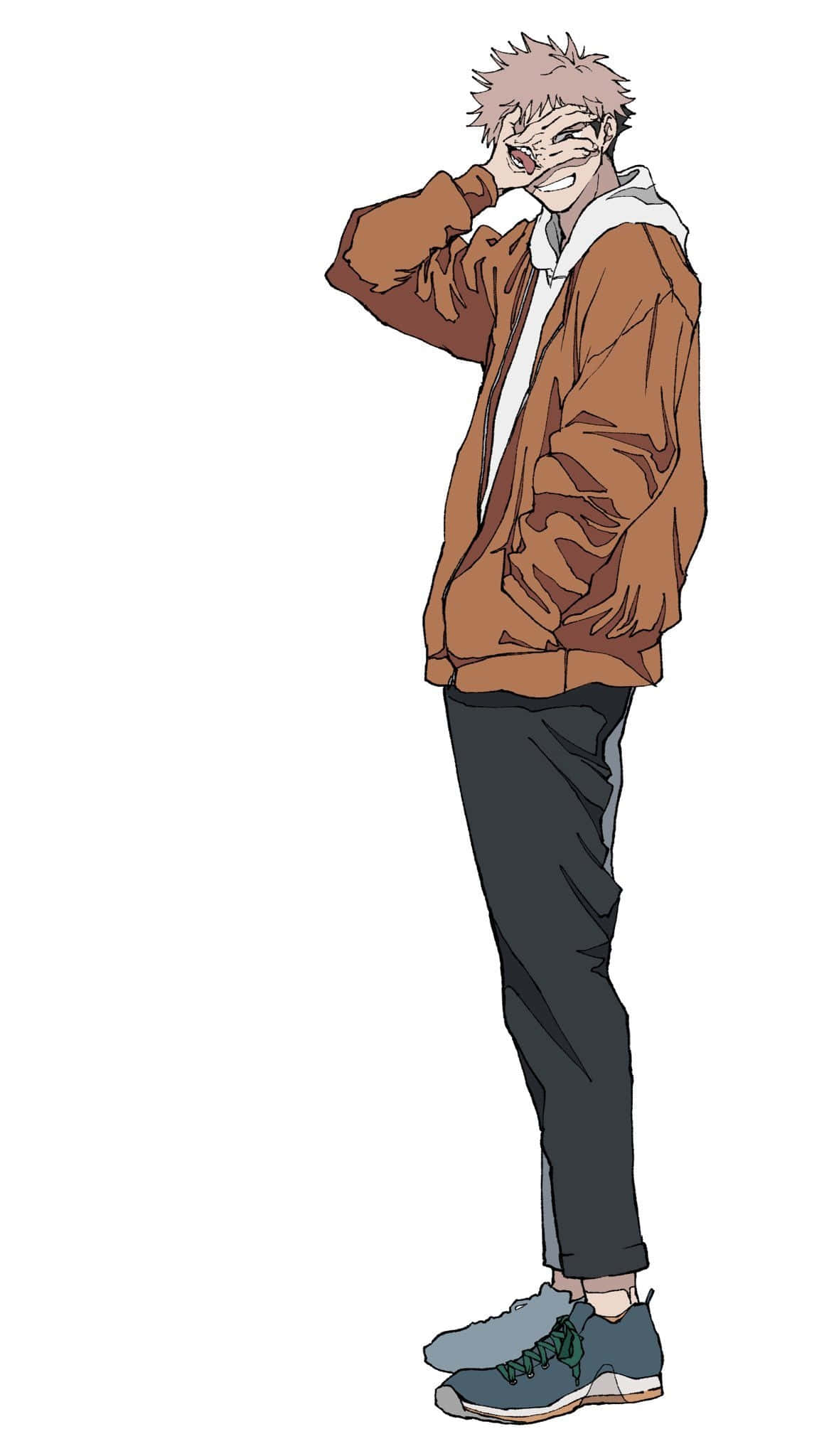 Itadori Yuji, brown hoodie, spiky-haired anime boy, Full HD Phone Wallpaper