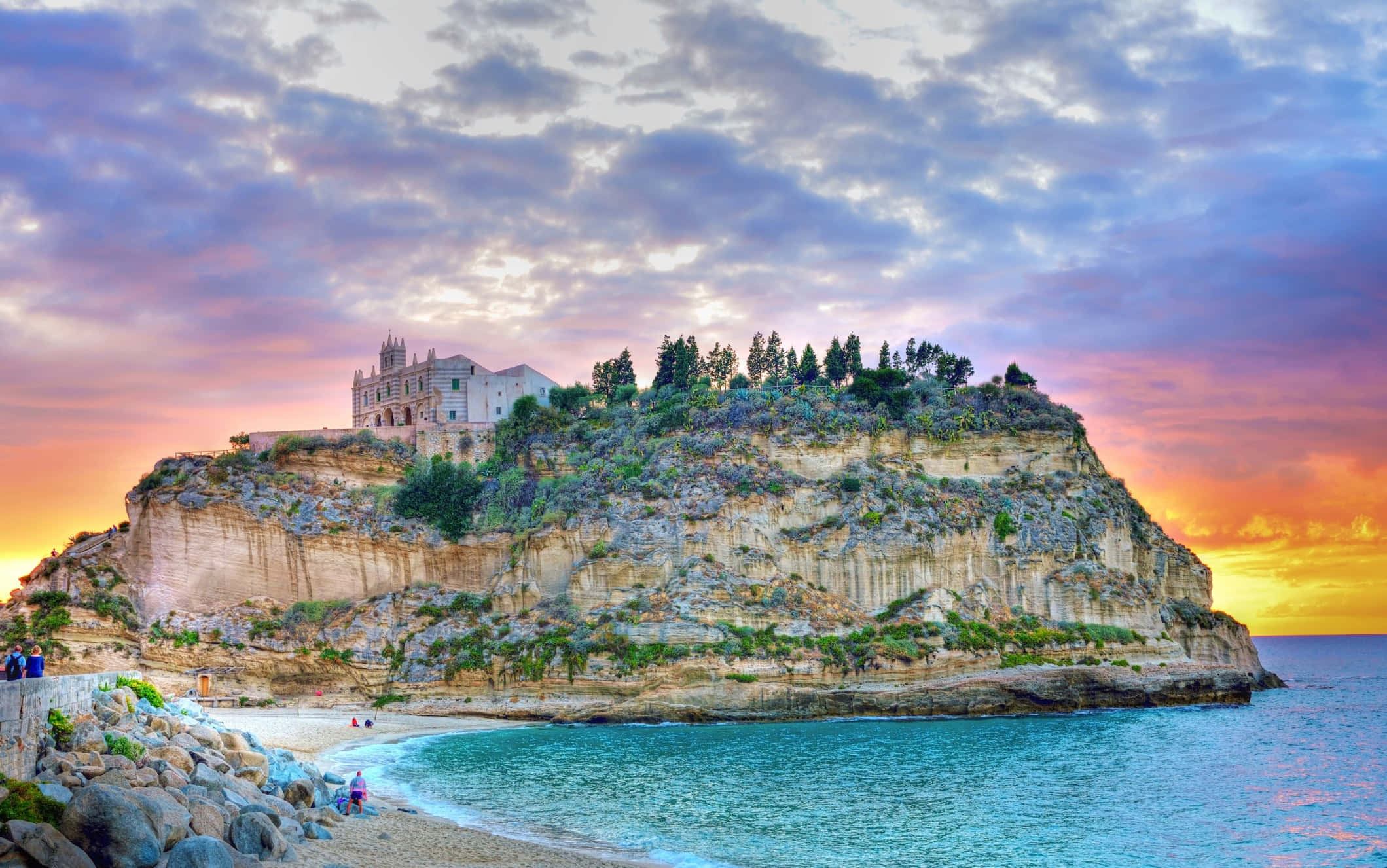 Italian Beach, turquoise sea, sunset, Full HD Desktop Wallpaper