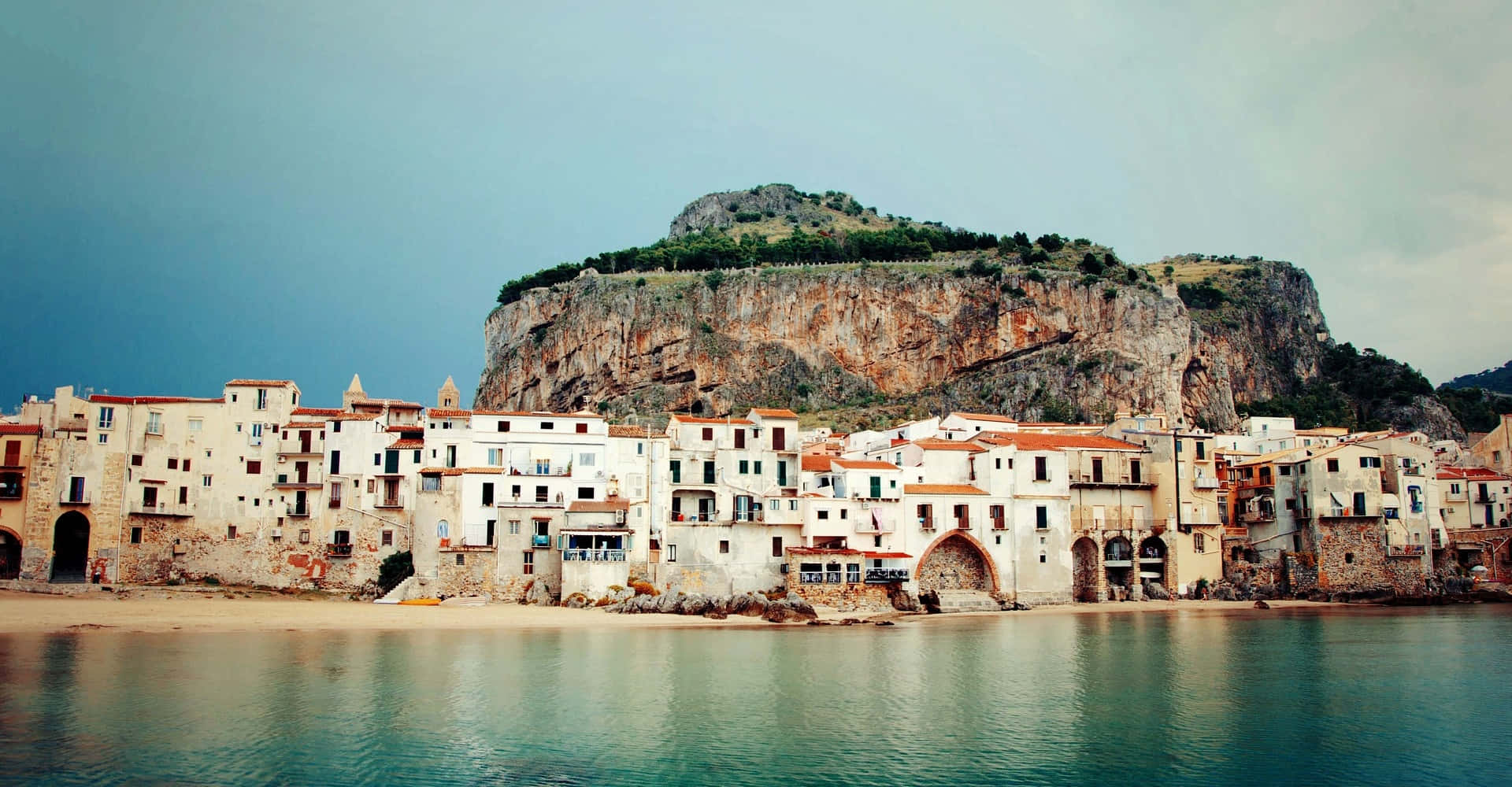Italian Beach, sunset, coastal village, Full HD Desktop Wallpaper
