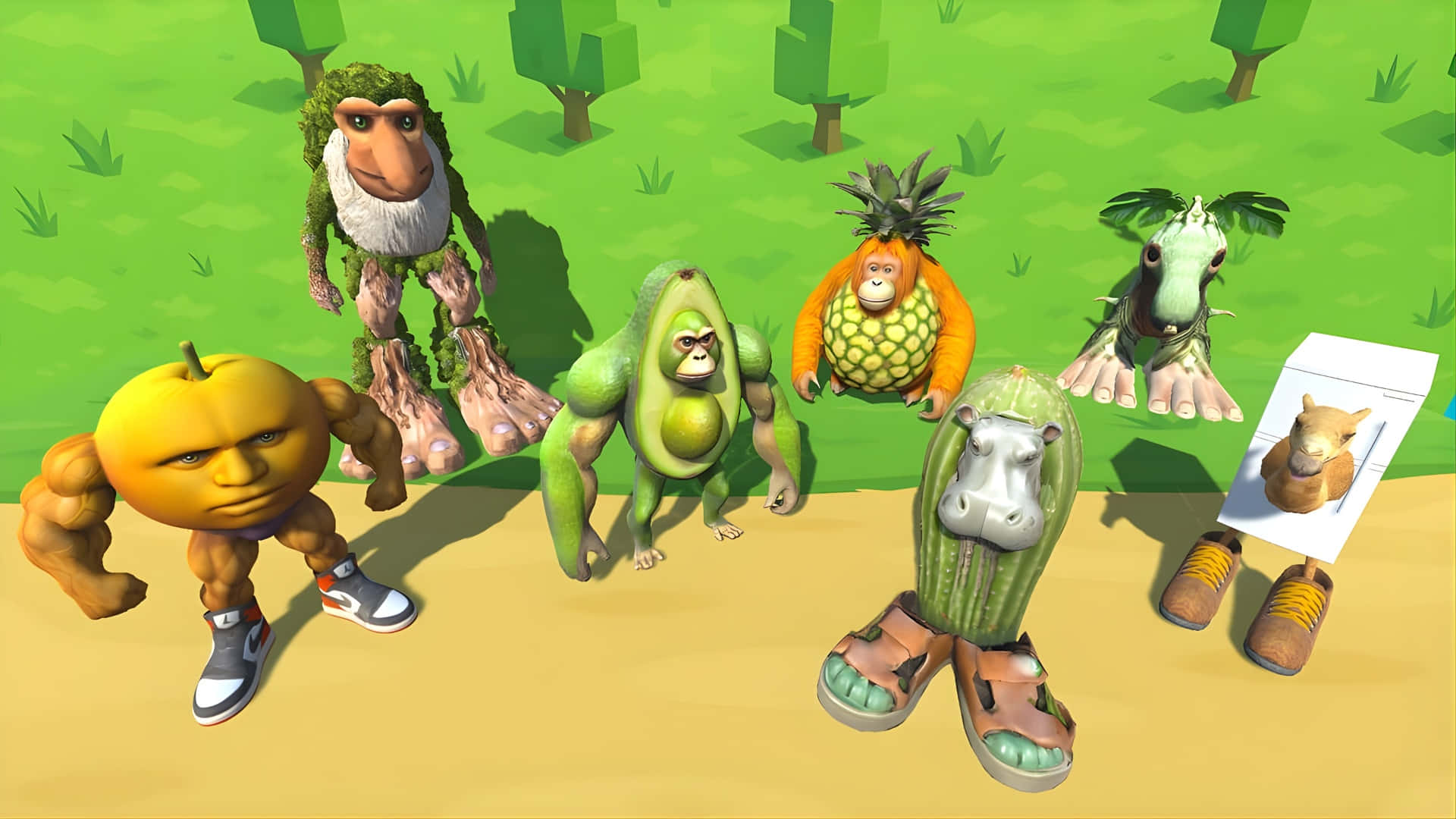 Italian Brainrot, avocado monkey, pineapple ape, Full HD Desktop Wallpaper