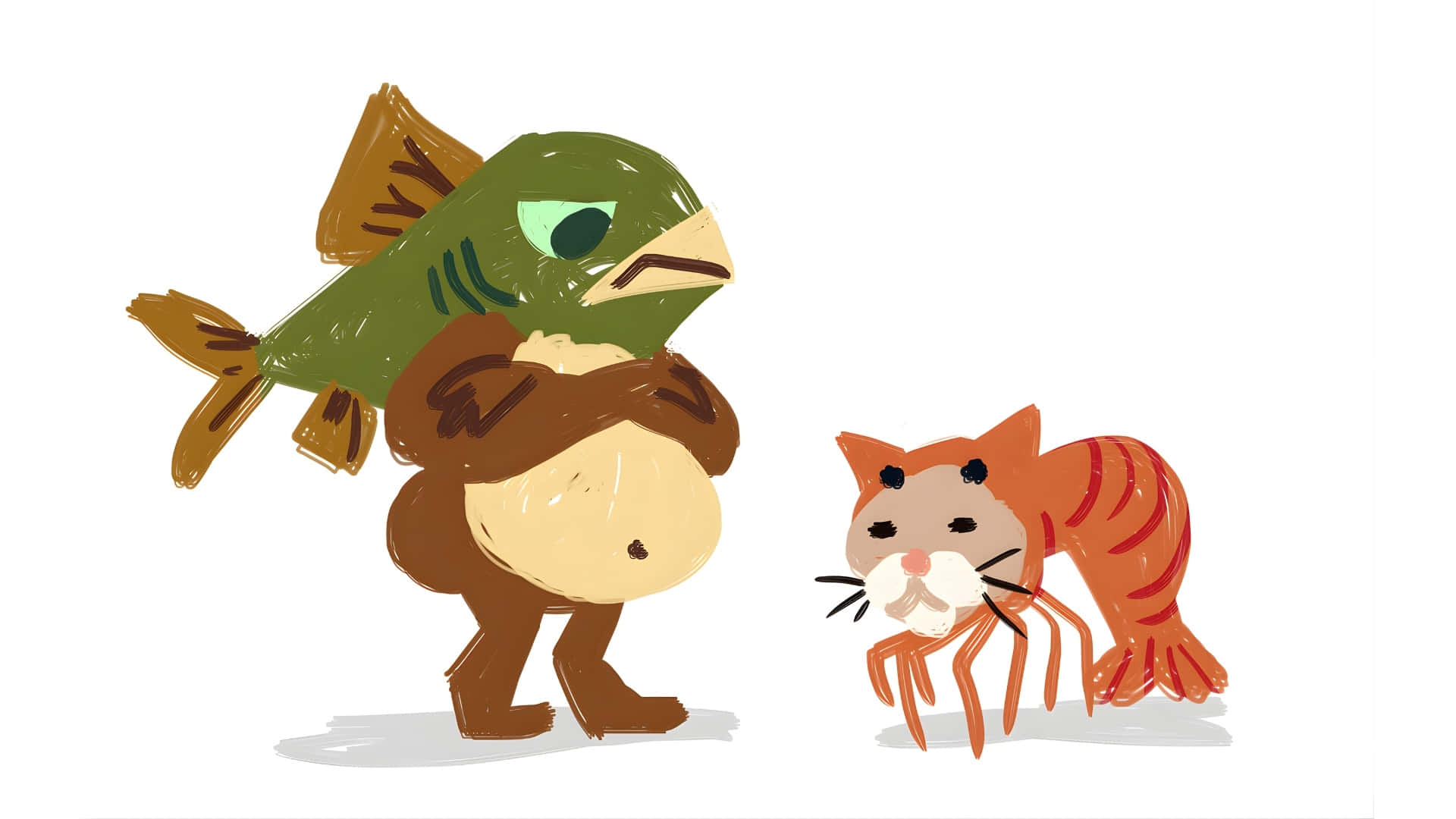 Italian Brainrot, brown bear, green fish, Full HD Desktop Wallpaper