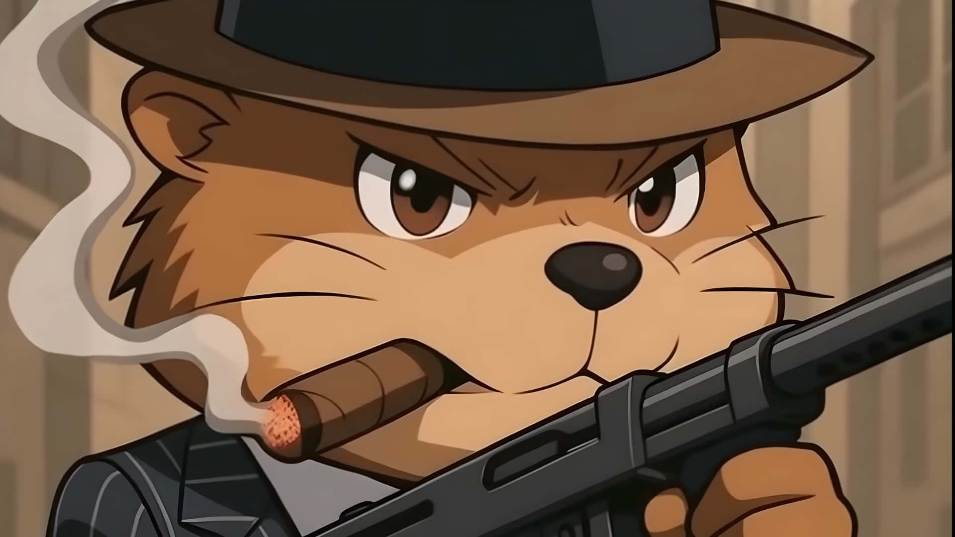Italian Brainrot, mafia otter, fedora, Full HD Desktop Wallpaper