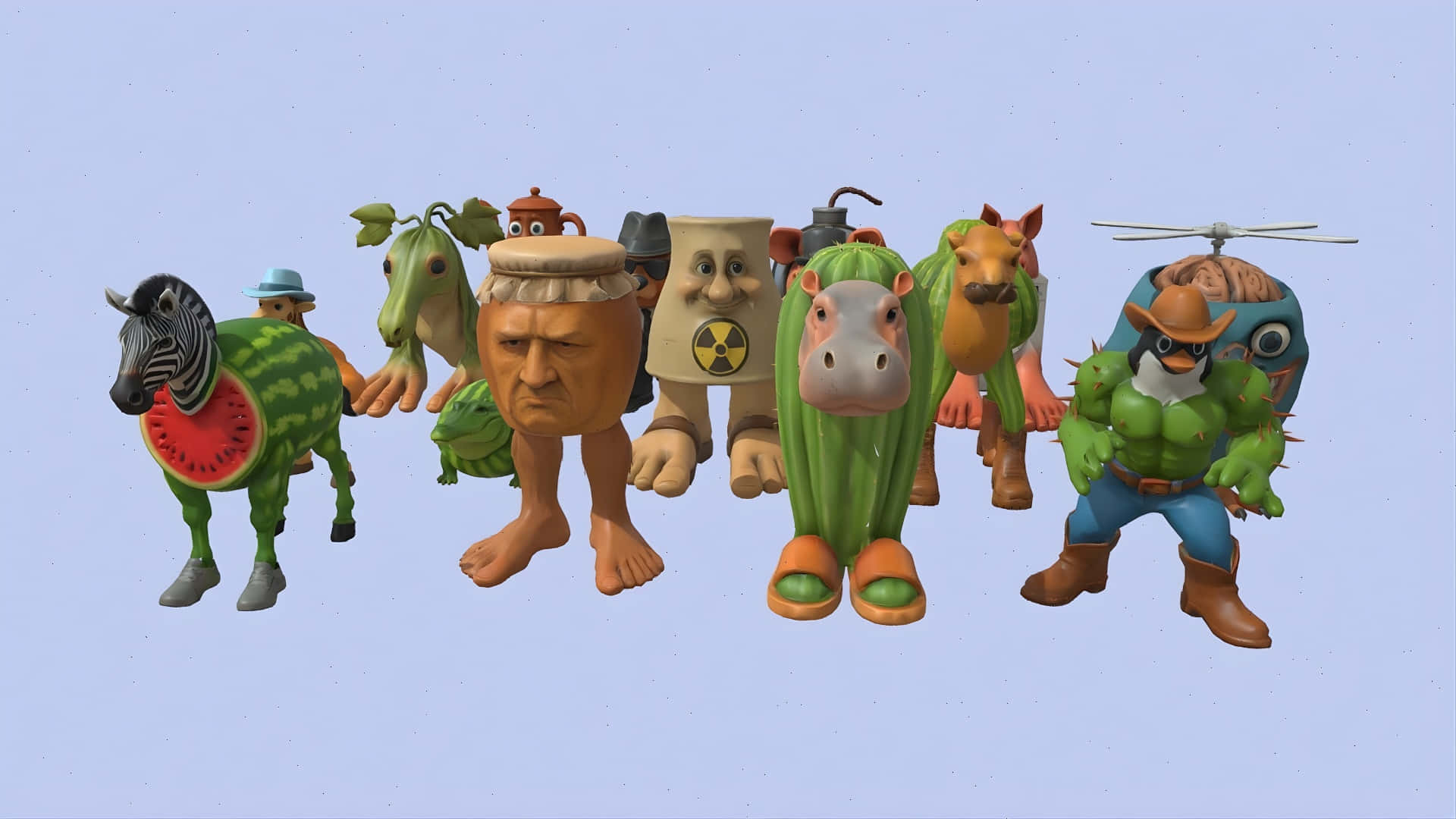 Italian Brainrot, watermelon zebra, jar-headed man, Full HD Desktop Wallpaper