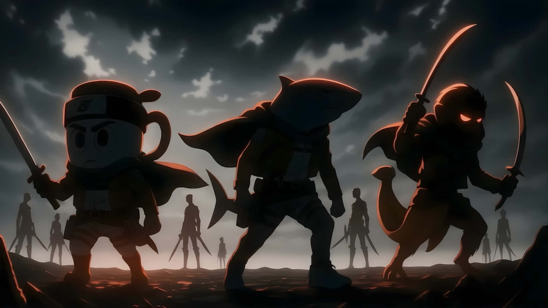 Italian Brainrot, ninja characters, animal heads, Full HD Desktop Wallpaper