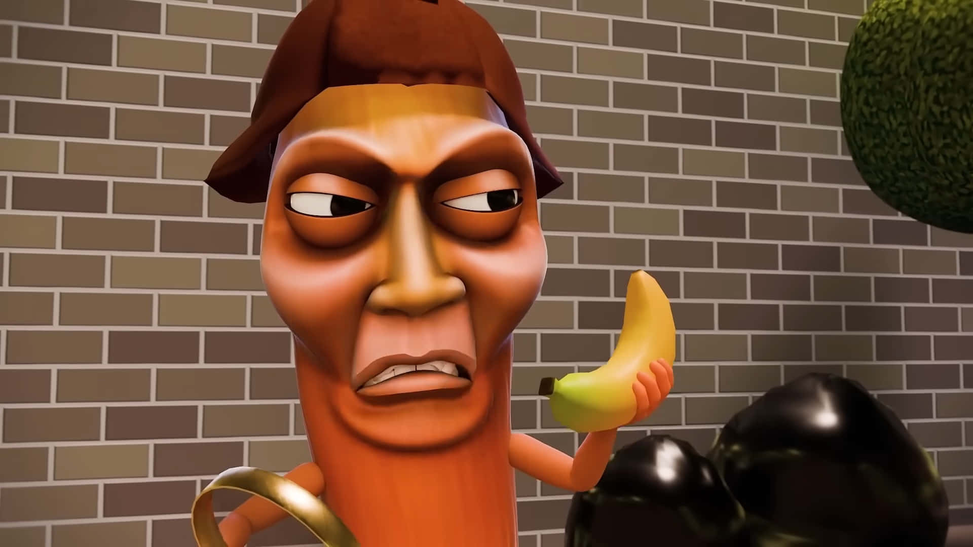 Italian Brainrot, orange character, brown cap, Full HD Desktop Wallpaper