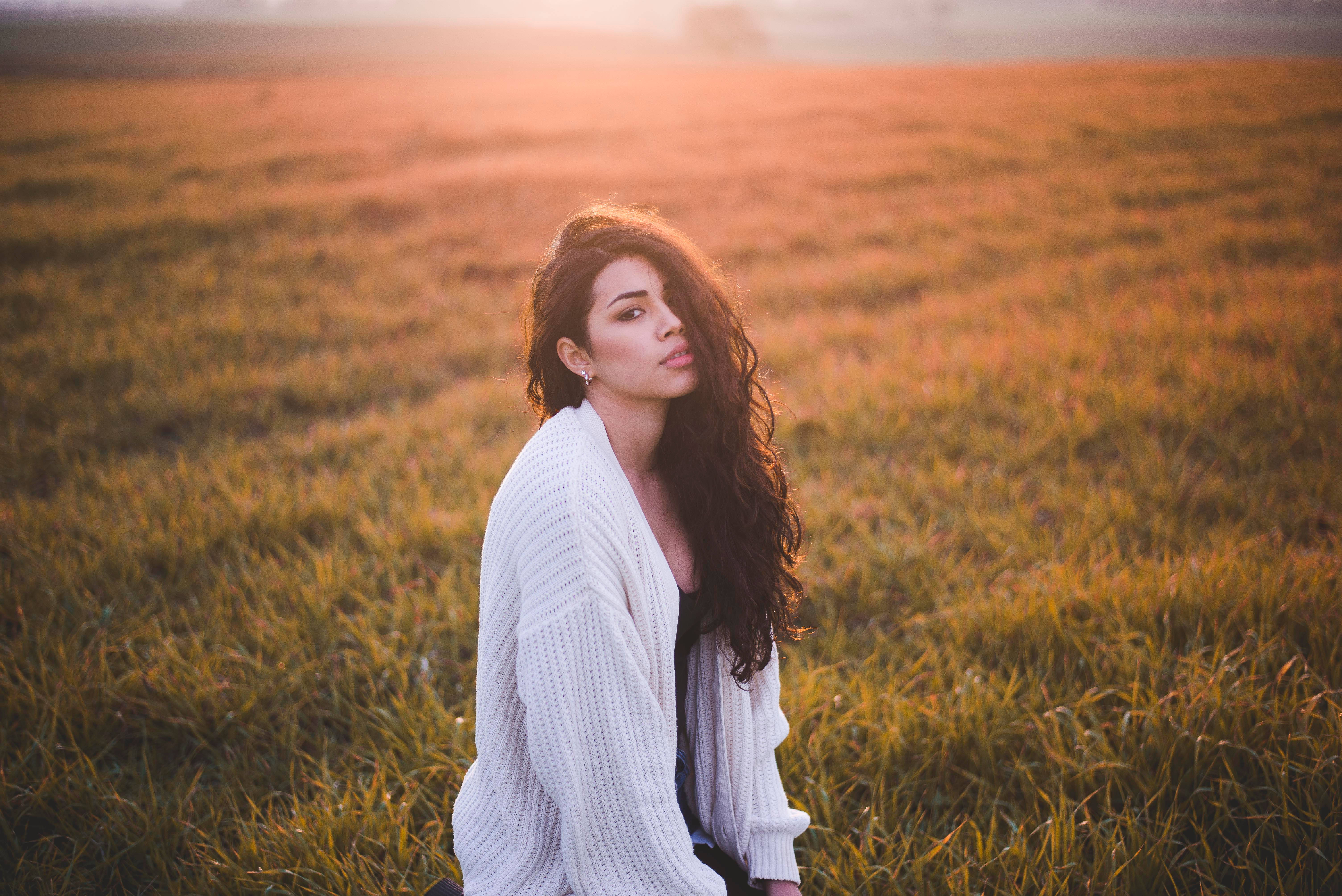 Italian Girl, white knit cardigan, golden field, 5K Desktop Wallpaper