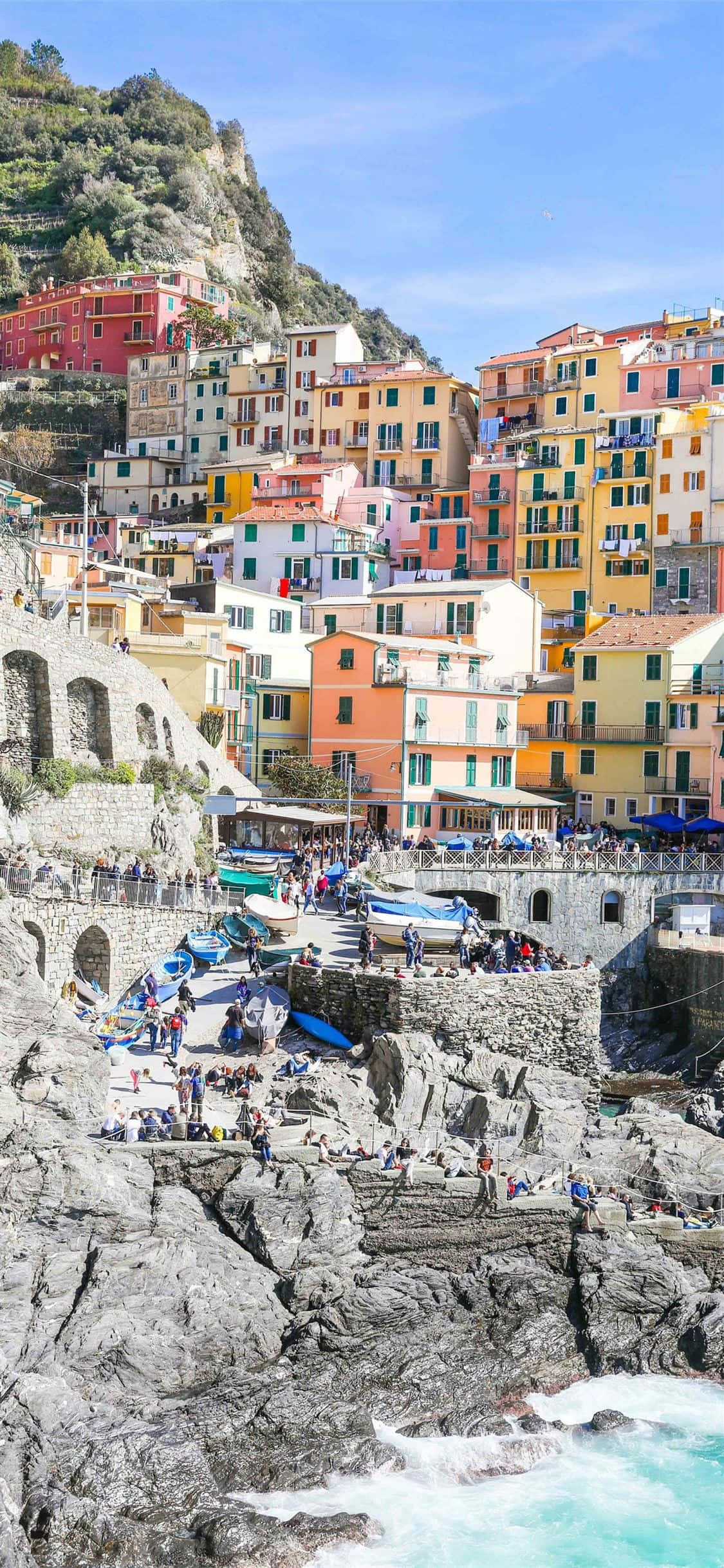 Italy, cliffside village, colorful houses, Full HD Phone Wallpaper