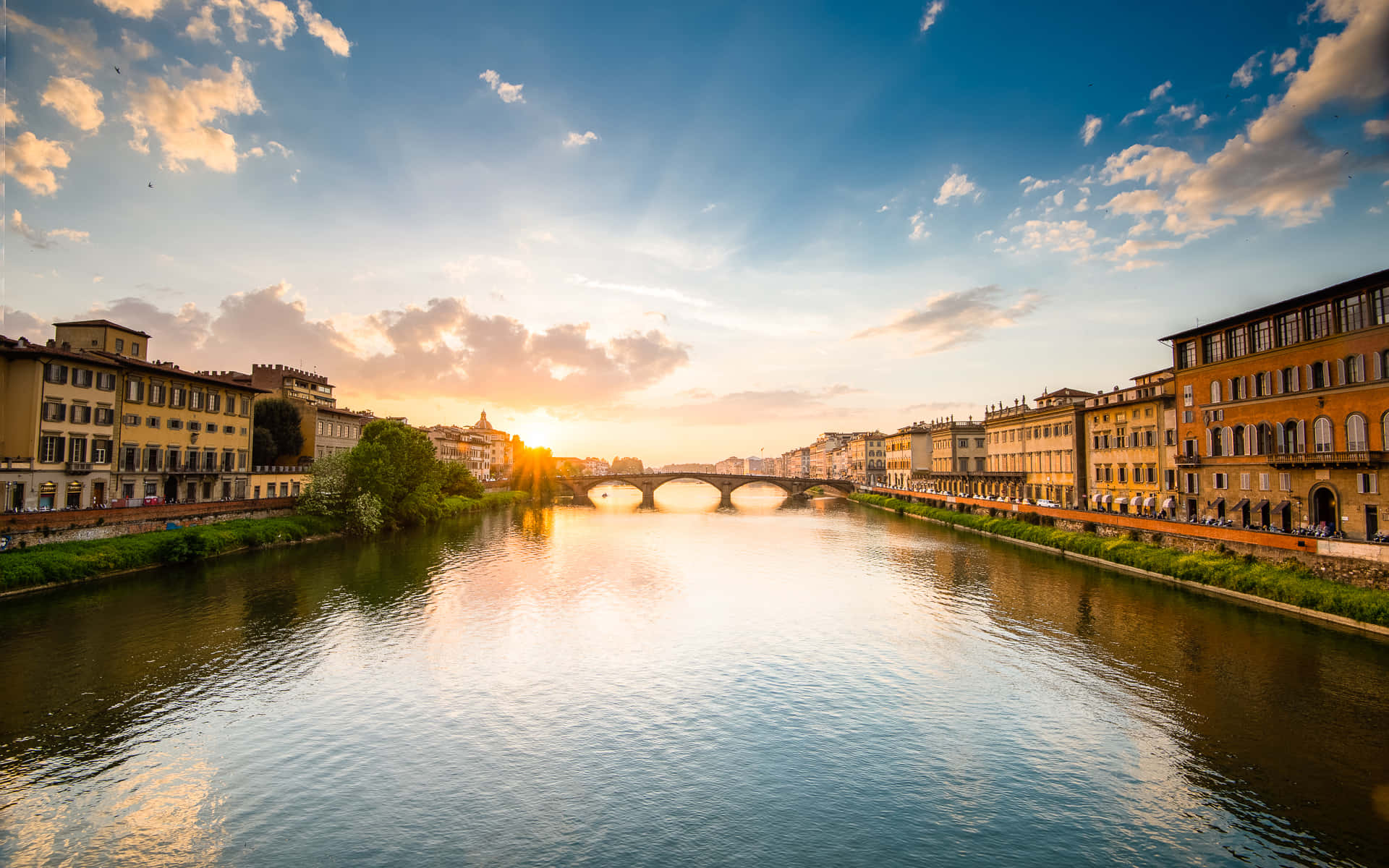Italy Aesthetic, Sunset, stone bridge, Full HD Desktop Wallpaper
