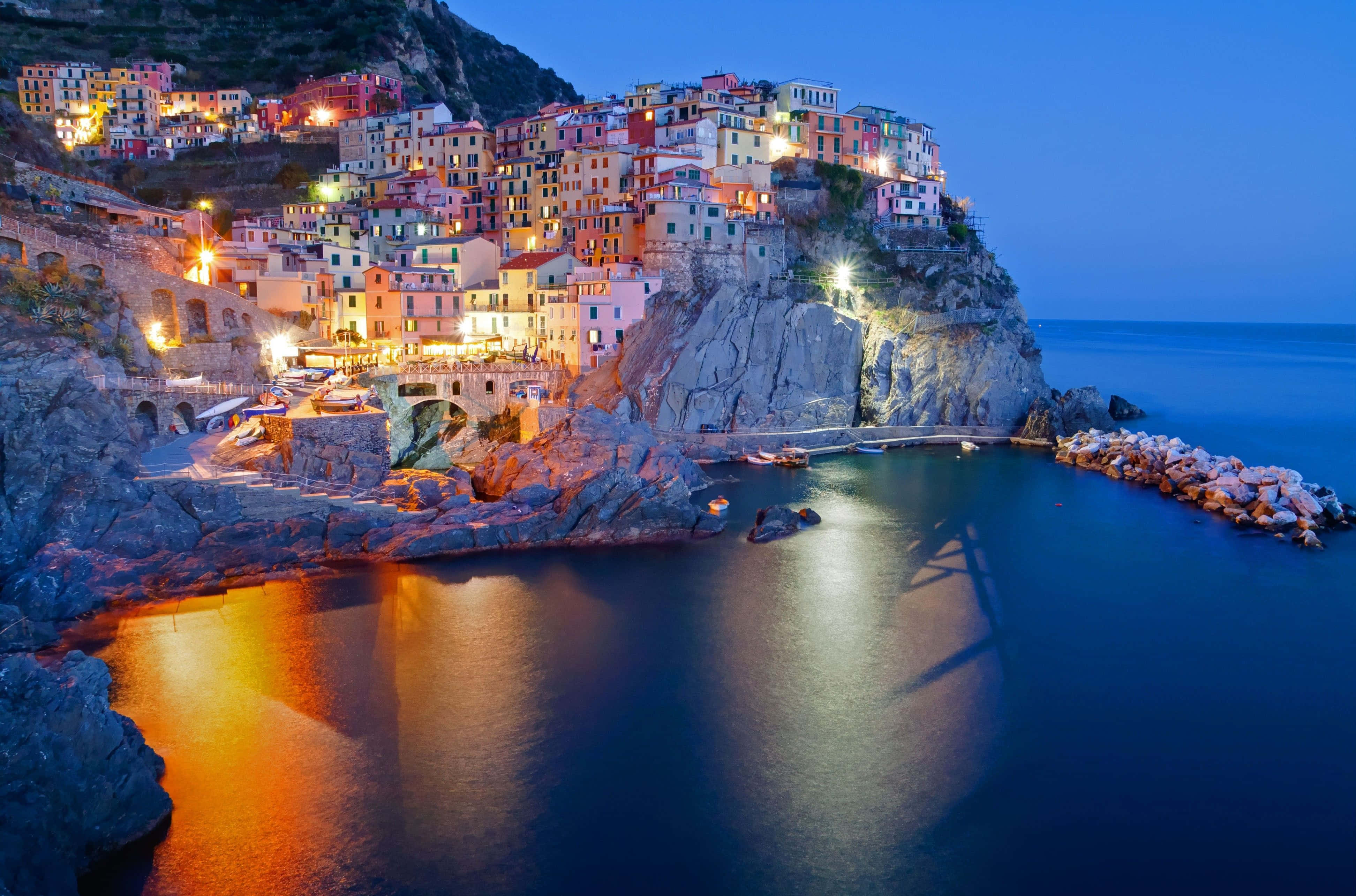 Italy Aesthetic, cliffside village, calm blue waters, 4K Desktop Wallpaper