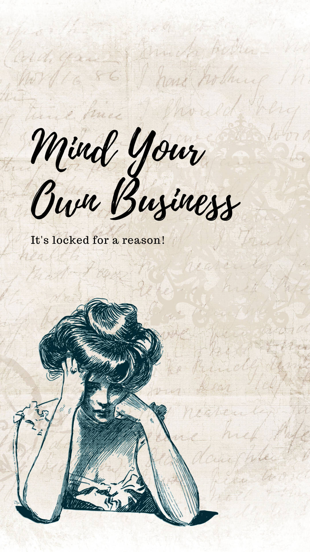 Mind Yourself It's Locked For A Reason, vintage ink illustration, woman with curly hair, Full HD Phone Wallpaper